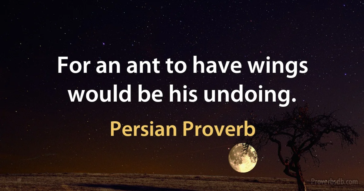 For an ant to have wings would be his undoing. (Persian Proverb)