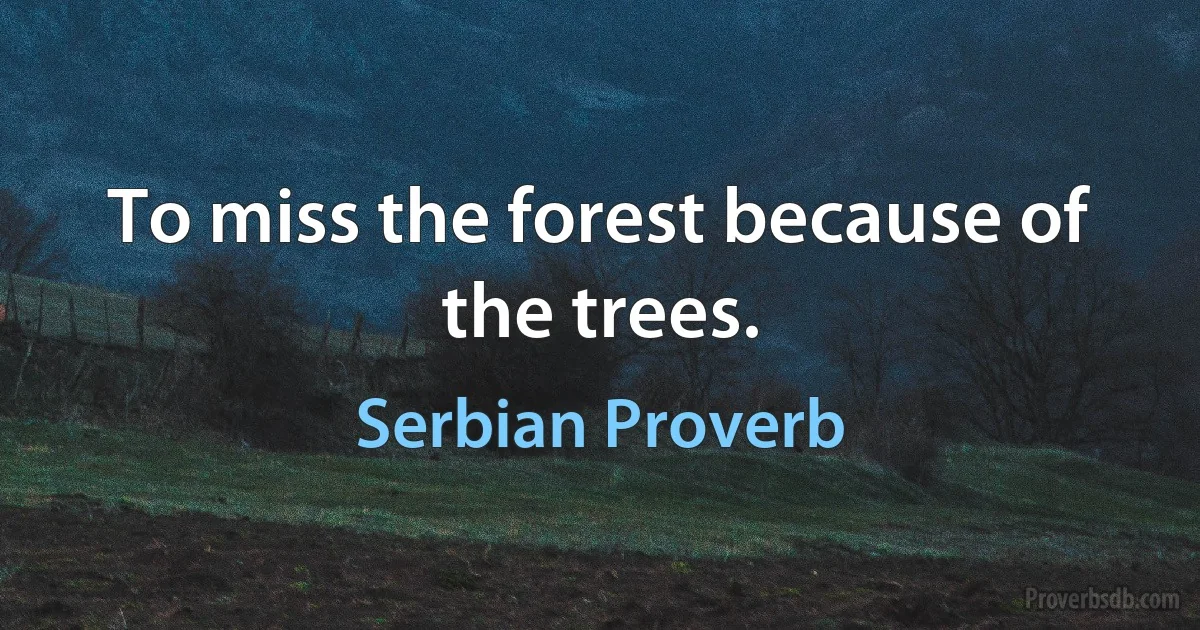 To miss the forest because of the trees. (Serbian Proverb)