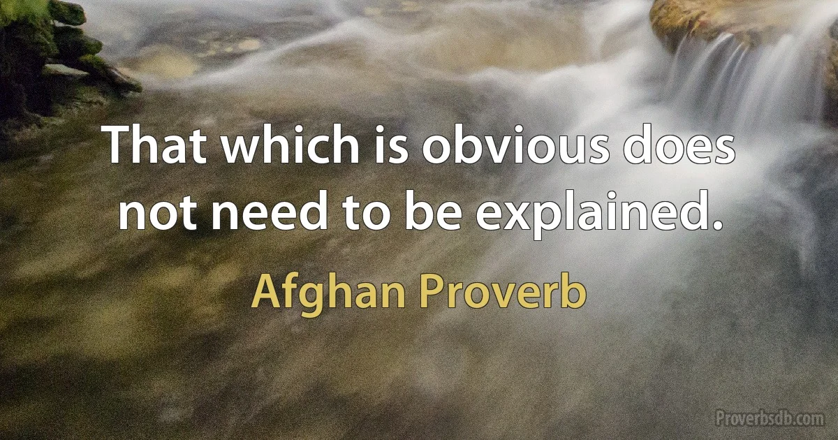 That which is obvious does not need to be explained. (Afghan Proverb)