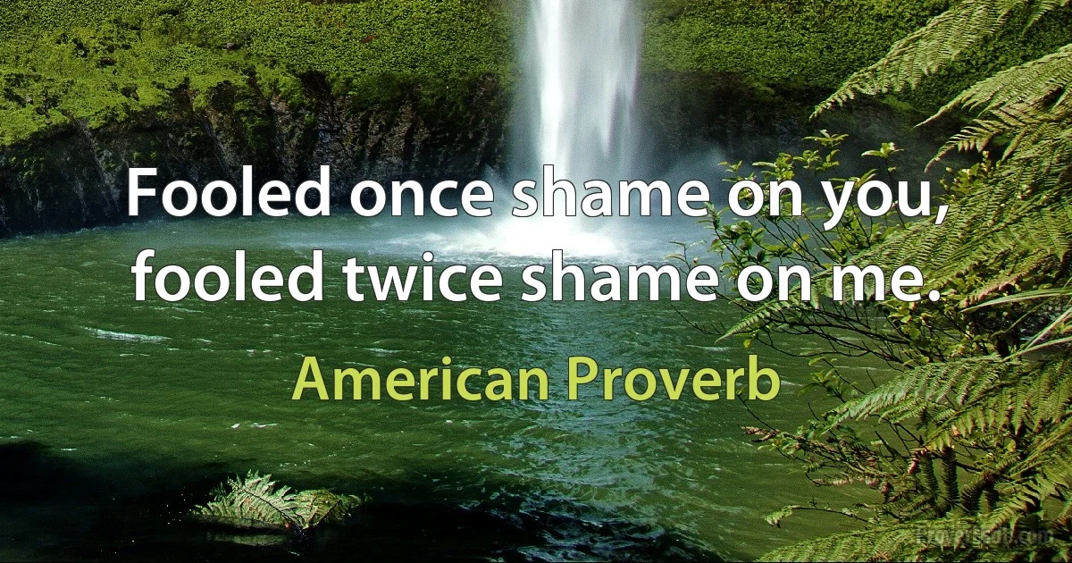 Fooled once shame on you, fooled twice shame on me. (American Proverb)