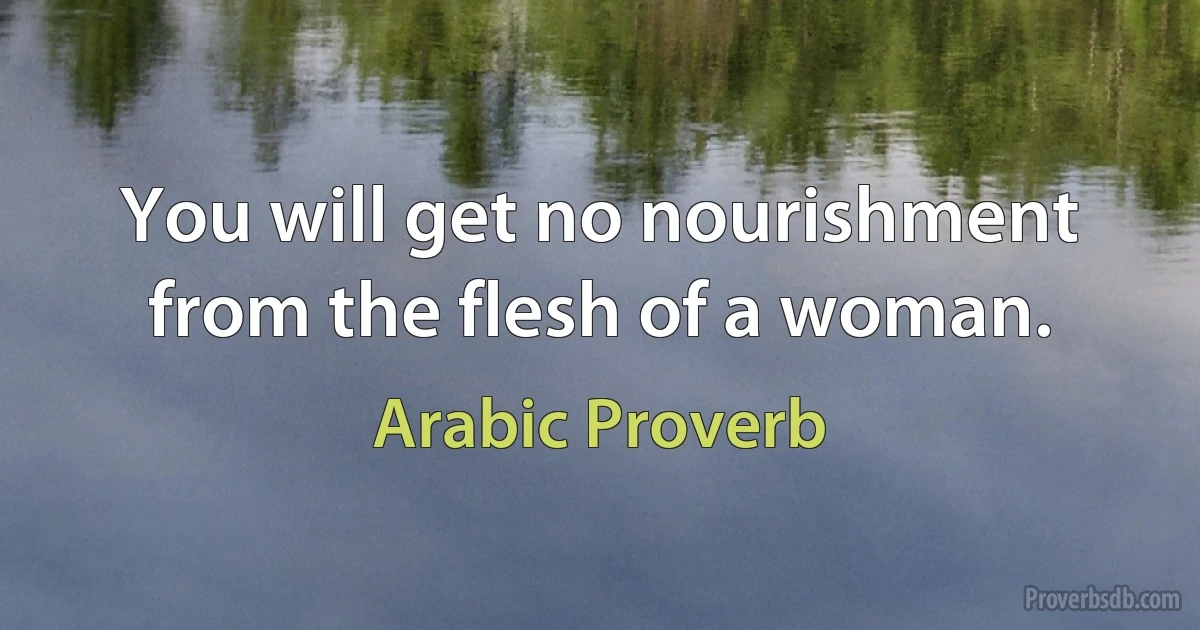 You will get no nourishment from the flesh of a woman. (Arabic Proverb)