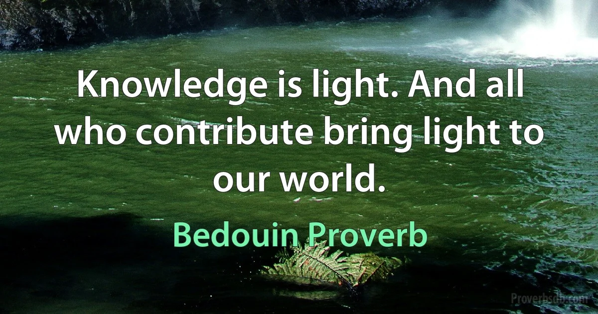 Knowledge is light. And all who contribute bring light to our world. (Bedouin Proverb)