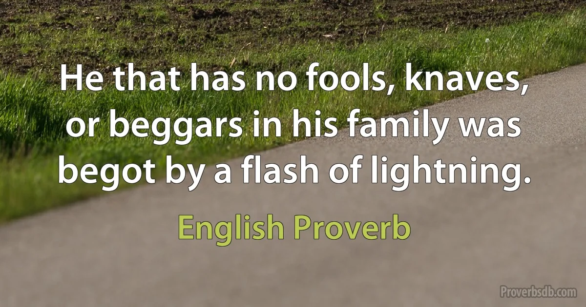 He that has no fools, knaves, or beggars in his family was begot by a flash of lightning. (English Proverb)