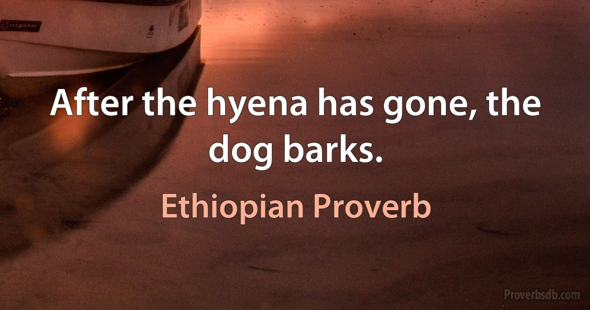 After the hyena has gone, the dog barks. (Ethiopian Proverb)