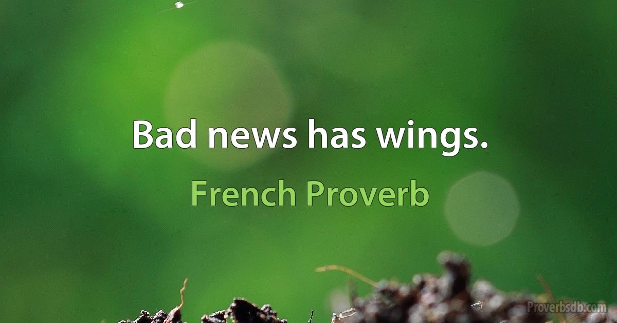 Bad news has wings. (French Proverb)