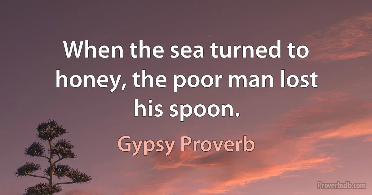 When the sea turned to honey, the poor man lost his spoon. (Gypsy Proverb)