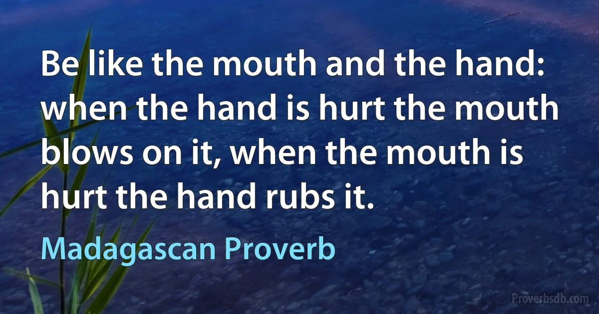 Be like the mouth and the hand: when the hand is hurt the mouth blows on it, when the mouth is hurt the hand rubs it. (Madagascan Proverb)