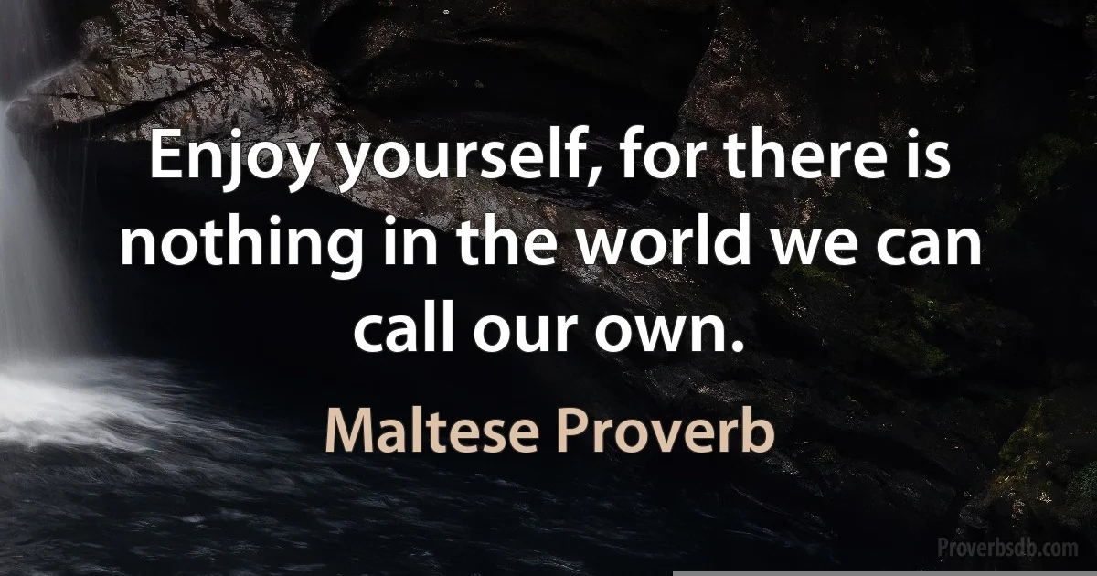 Enjoy yourself, for there is nothing in the world we can call our own. (Maltese Proverb)