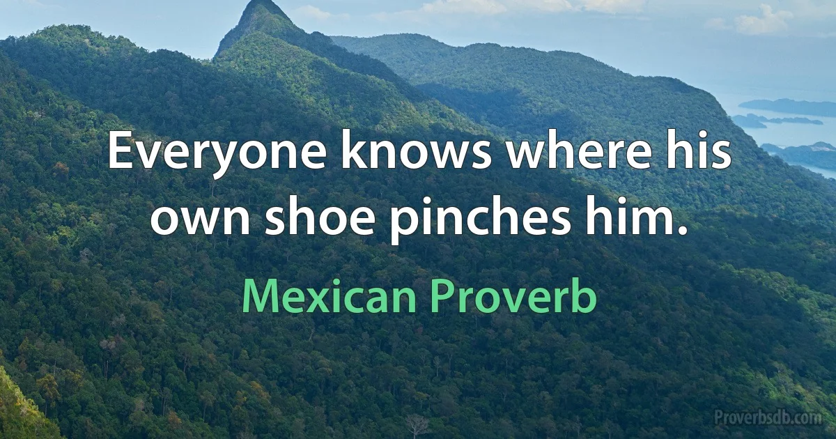 Everyone knows where his own shoe pinches him. (Mexican Proverb)