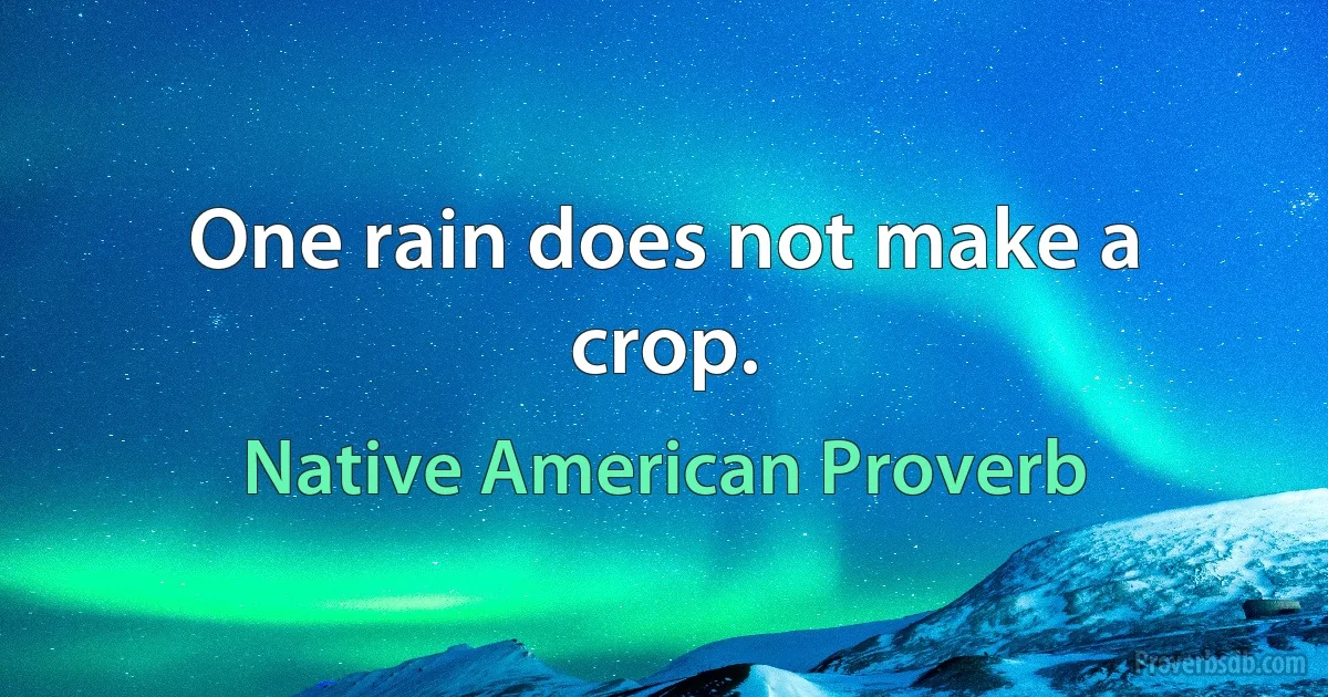 One rain does not make a crop. (Native American Proverb)