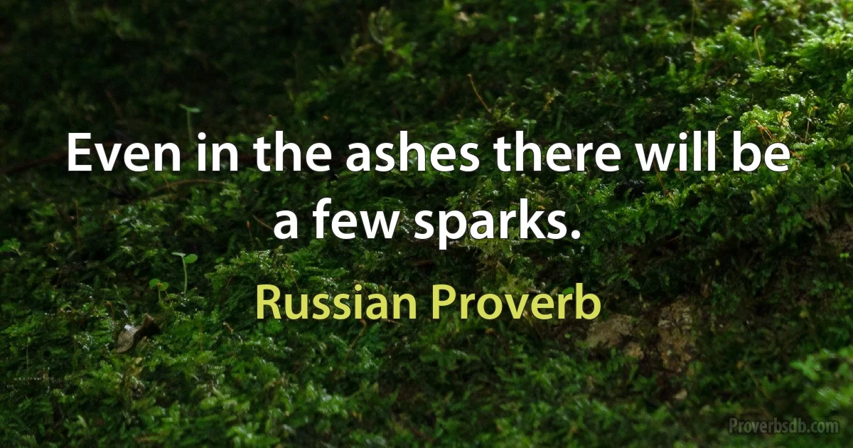 Even in the ashes there will be a few sparks. (Russian Proverb)