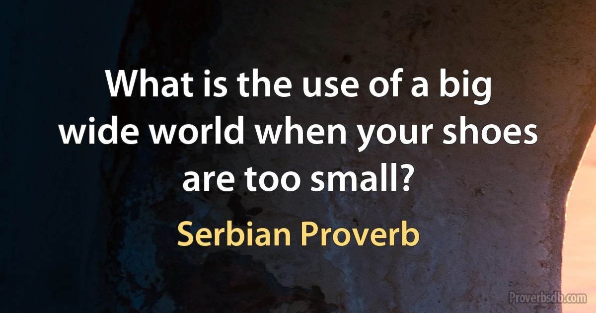 What is the use of a big wide world when your shoes are too small? (Serbian Proverb)