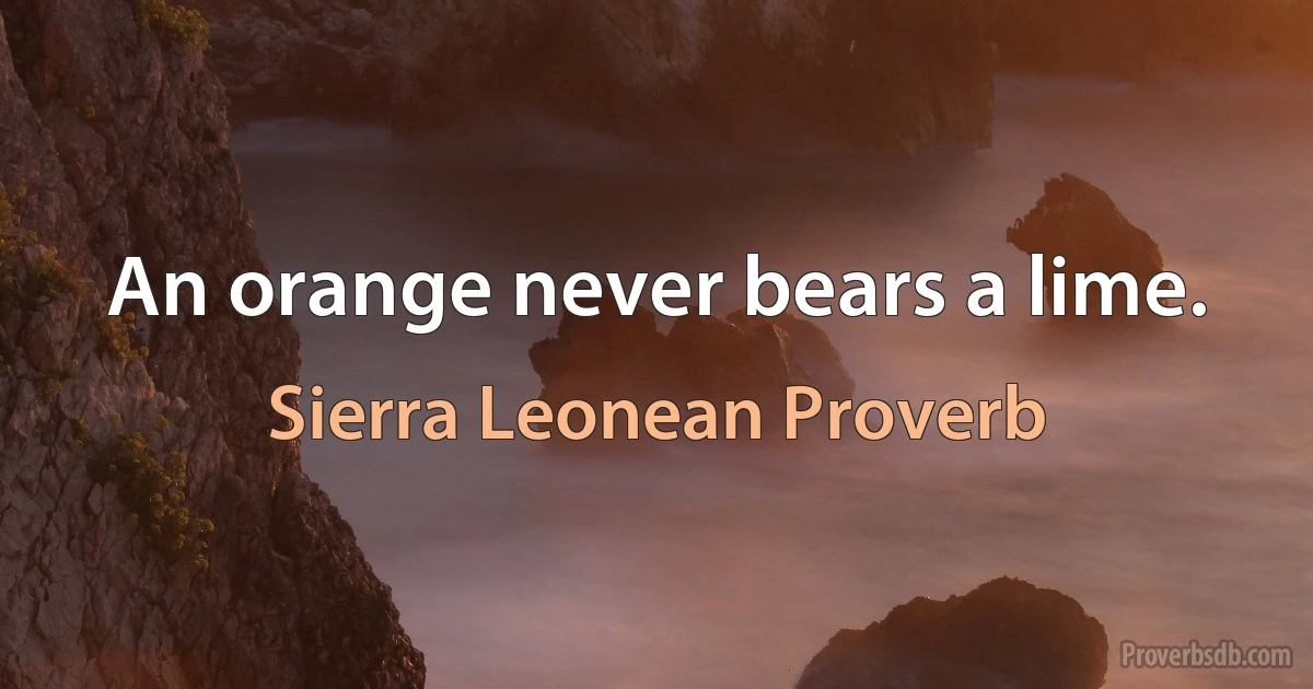 An orange never bears a lime. (Sierra Leonean Proverb)