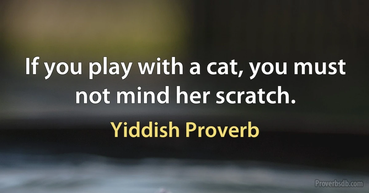 If you play with a cat, you must not mind her scratch. (Yiddish Proverb)