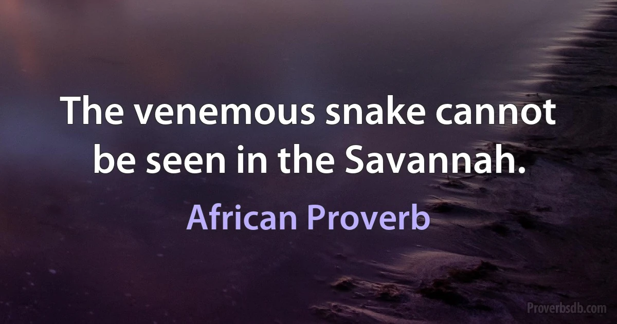 The venemous snake cannot be seen in the Savannah. (African Proverb)