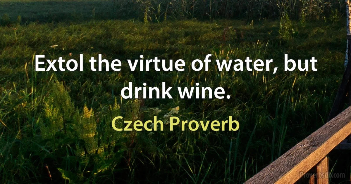 Extol the virtue of water, but drink wine. (Czech Proverb)