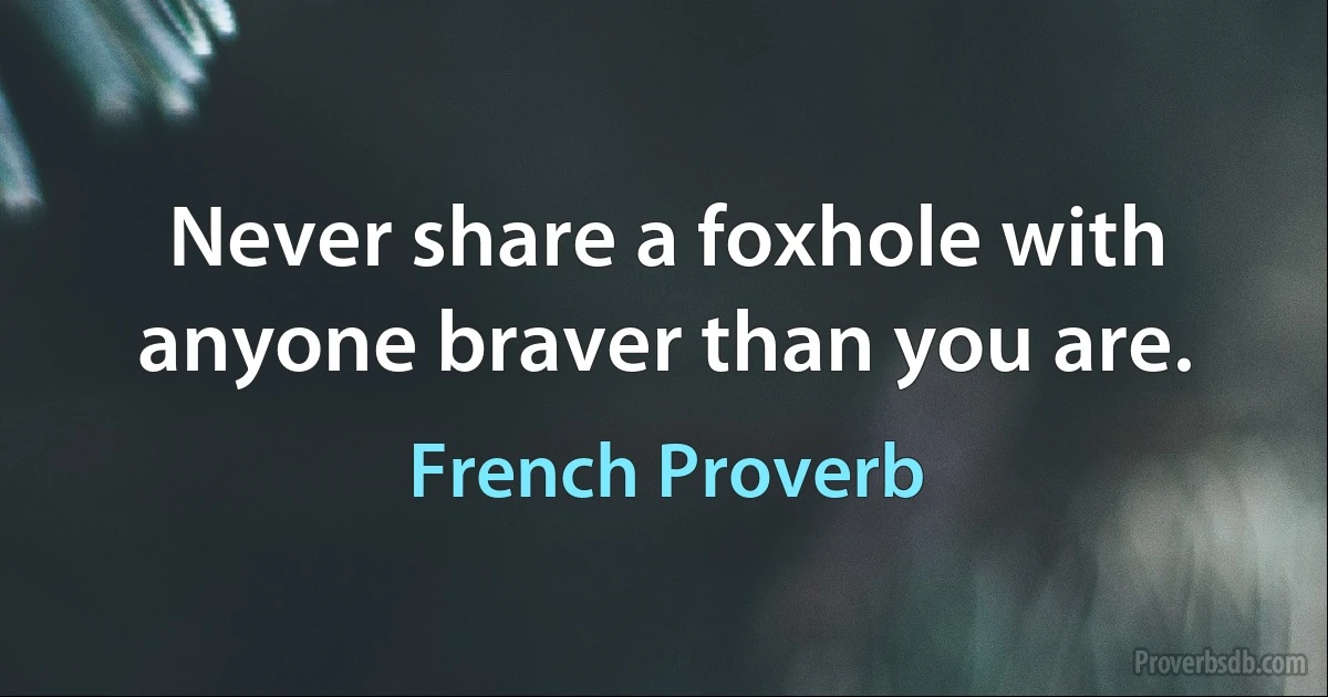 Never share a foxhole with anyone braver than you are. (French Proverb)