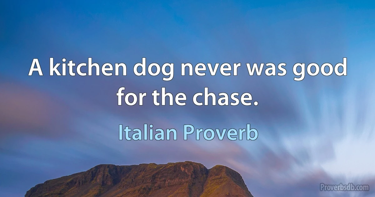 A kitchen dog never was good for the chase. (Italian Proverb)