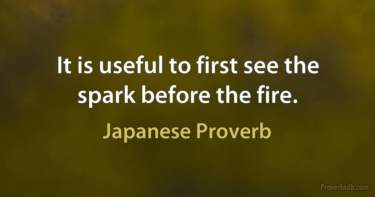 It is useful to first see the spark before the fire. (Japanese Proverb)