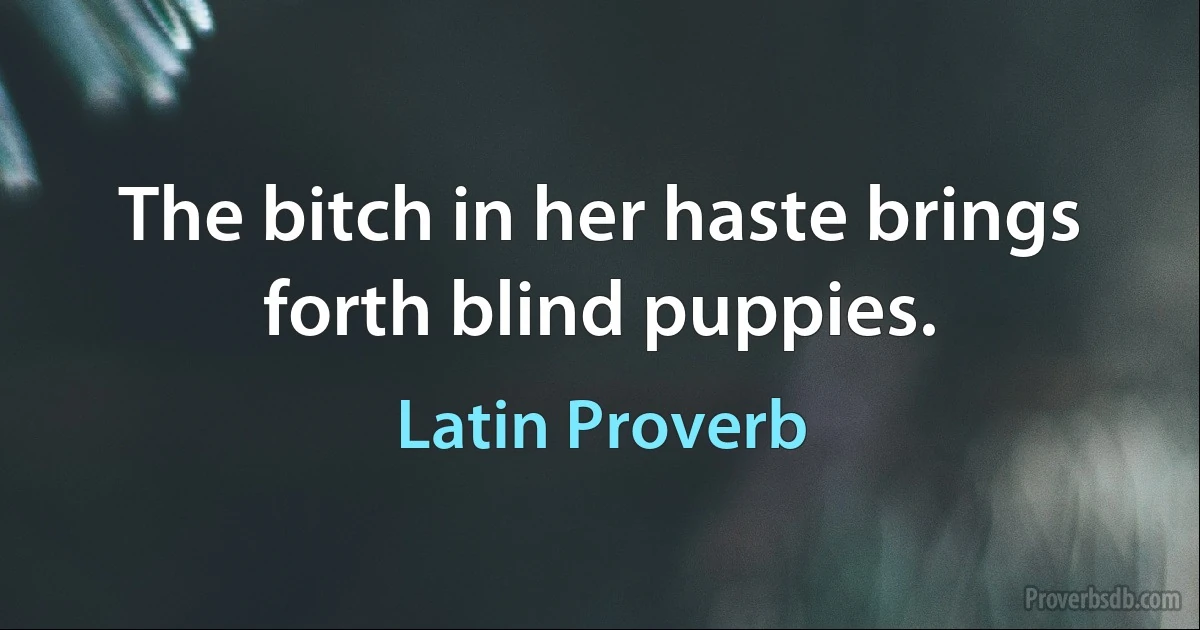 The bitch in her haste brings forth blind puppies. (Latin Proverb)