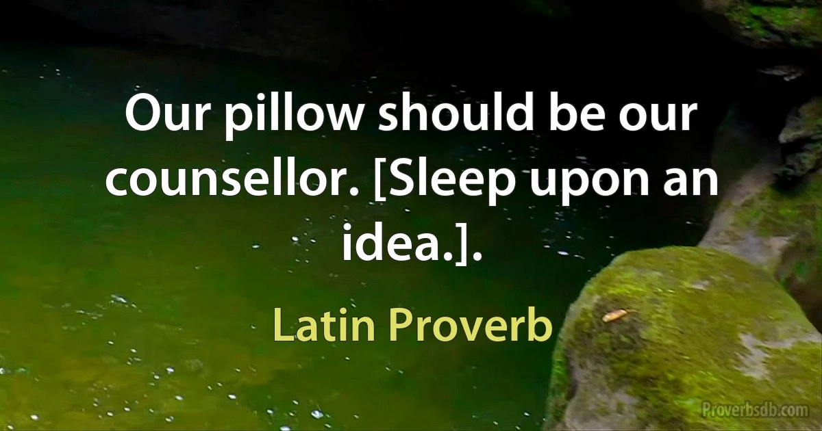 Our pillow should be our counsellor. [Sleep upon an idea.]. (Latin Proverb)