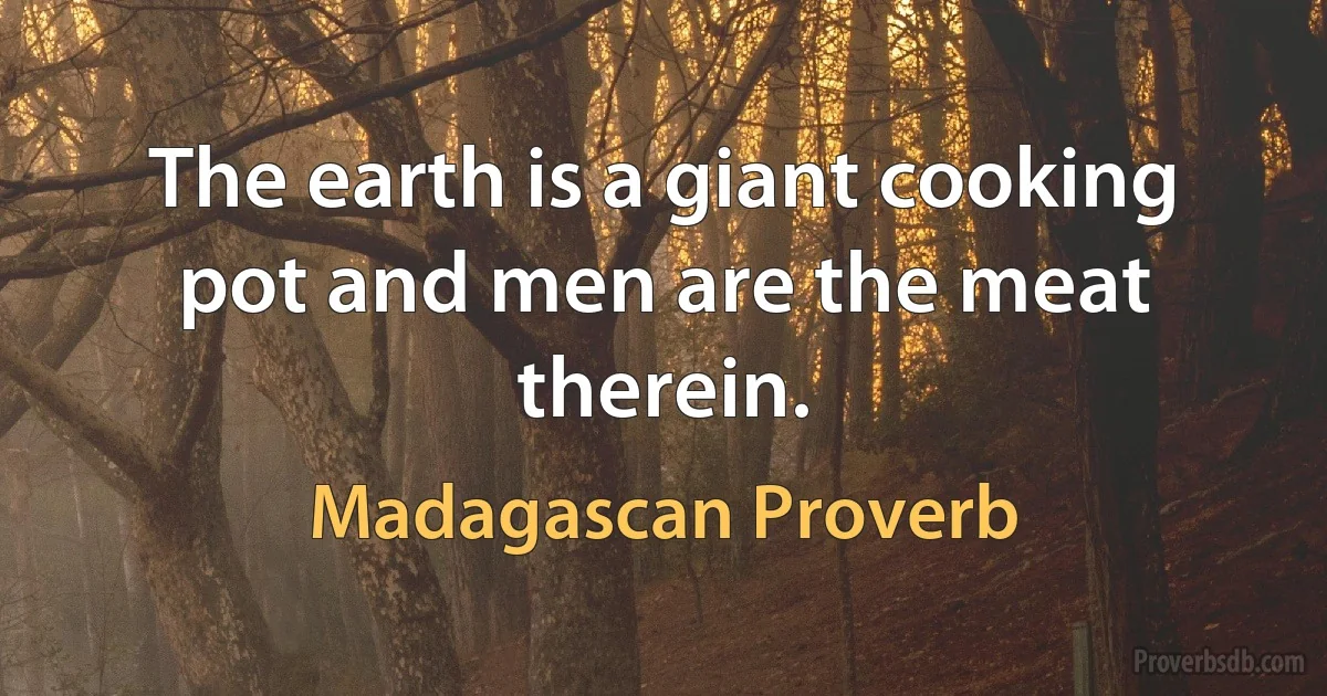 The earth is a giant cooking pot and men are the meat therein. (Madagascan Proverb)