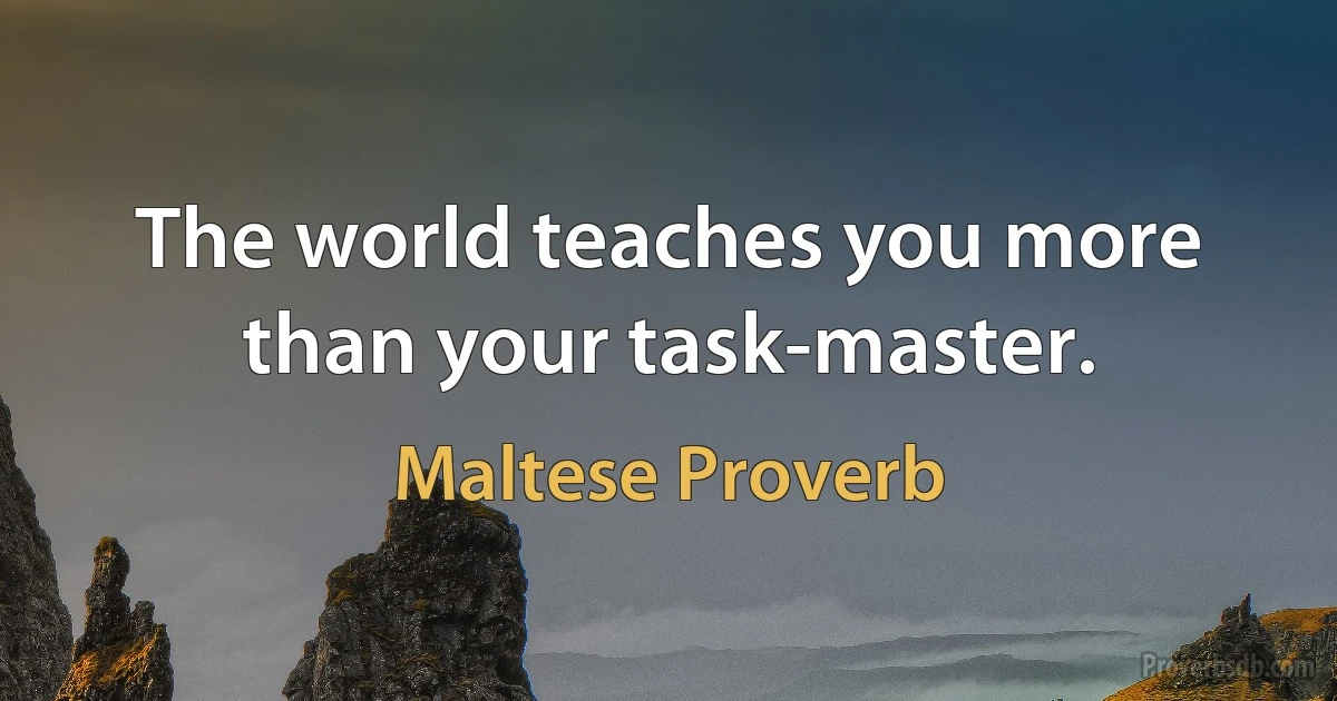 The world teaches you more than your task-master. (Maltese Proverb)