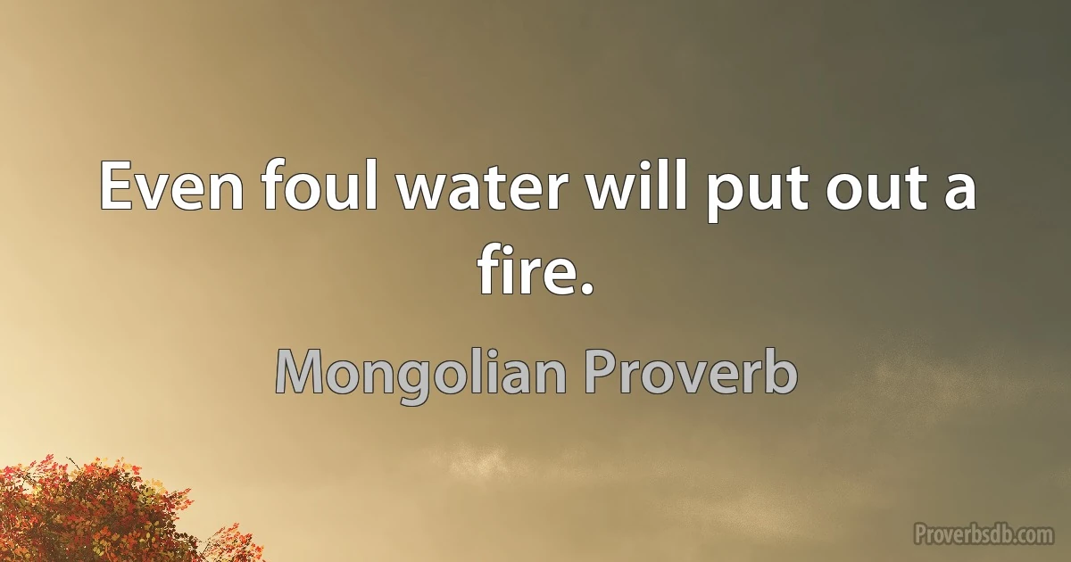 Even foul water will put out a fire. (Mongolian Proverb)