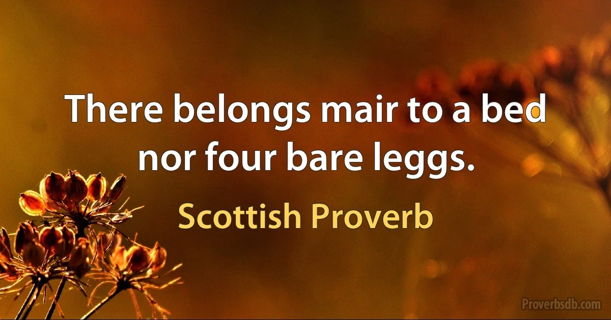 There belongs mair to a bed nor four bare leggs. (Scottish Proverb)