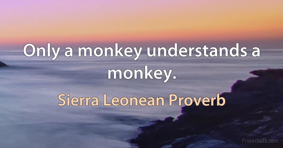 Only a monkey understands a monkey. (Sierra Leonean Proverb)