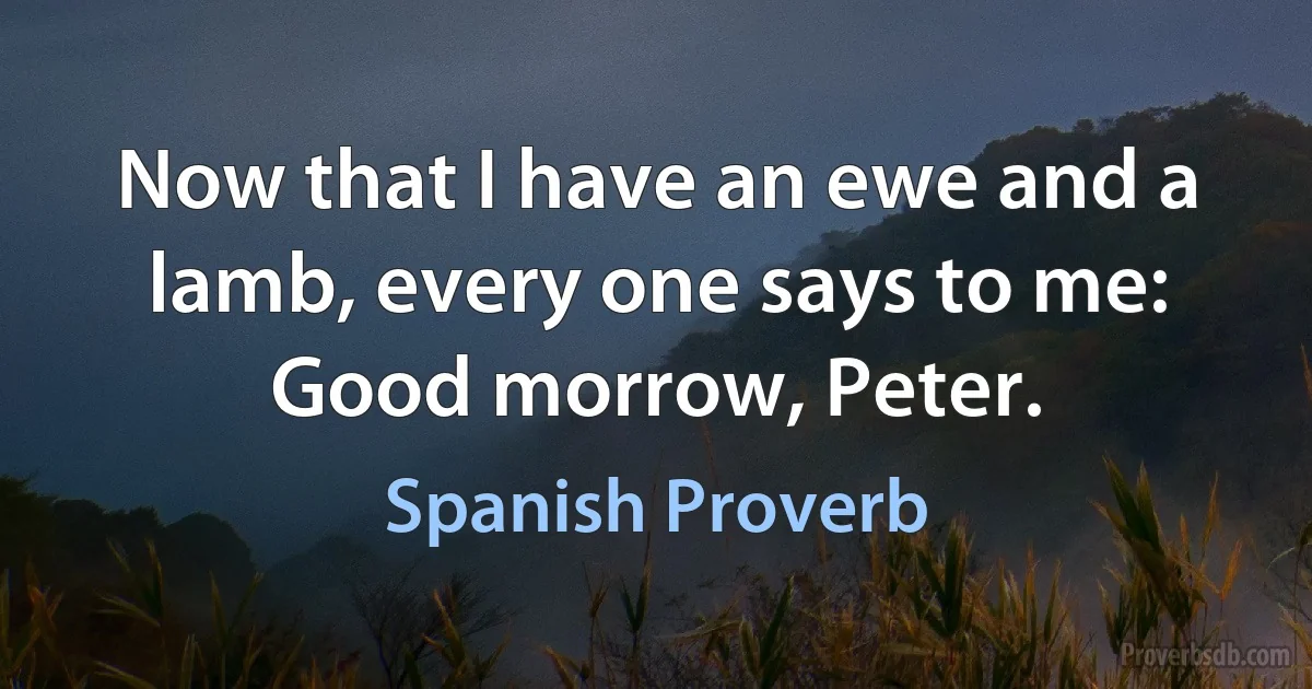 Now that I have an ewe and a lamb, every one says to me: Good morrow, Peter. (Spanish Proverb)