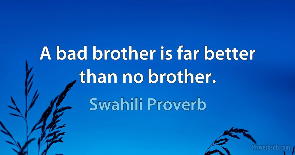 A bad brother is far better than no brother. (Swahili Proverb)