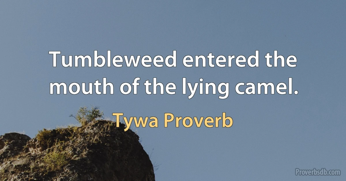 Tumbleweed entered the mouth of the lying camel. (Tywa Proverb)