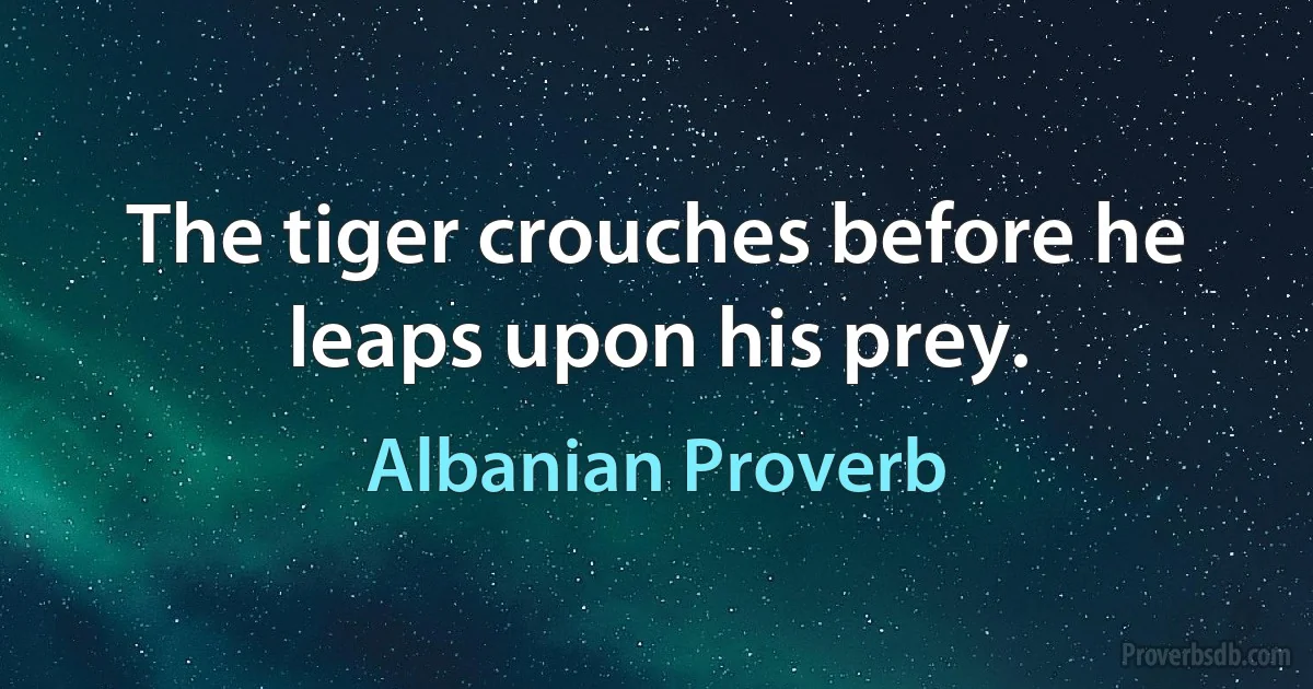 The tiger crouches before he leaps upon his prey. (Albanian Proverb)