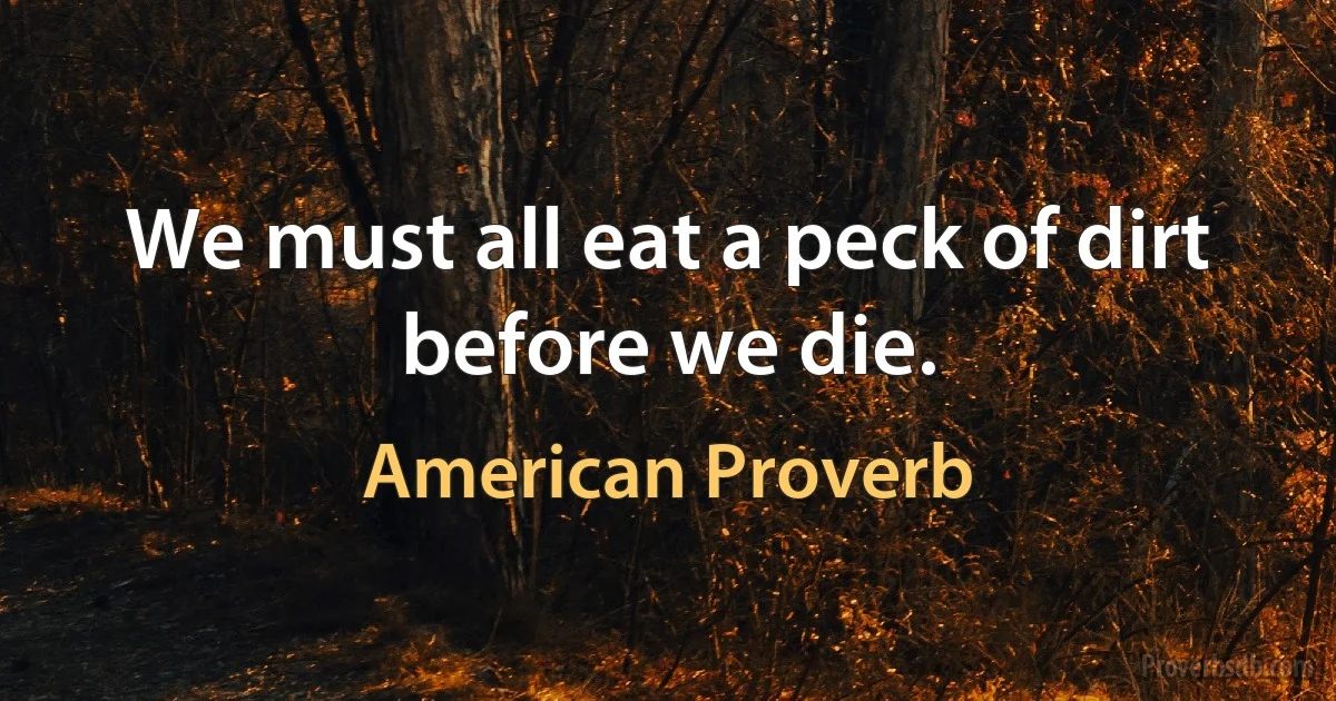 We must all eat a peck of dirt before we die. (American Proverb)