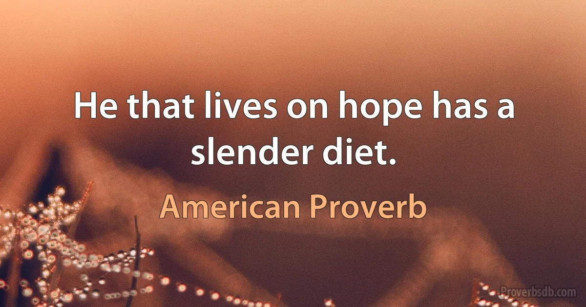 He that lives on hope has a slender diet. (American Proverb)