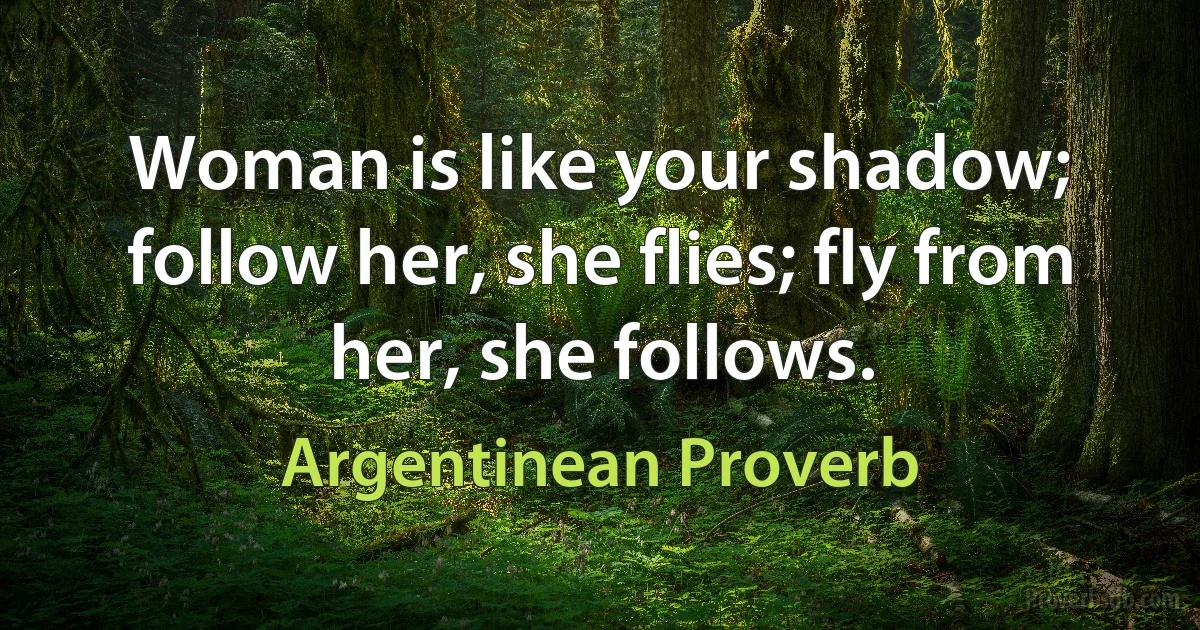 Woman is like your shadow; follow her, she flies; fly from her, she follows. (Argentinean Proverb)