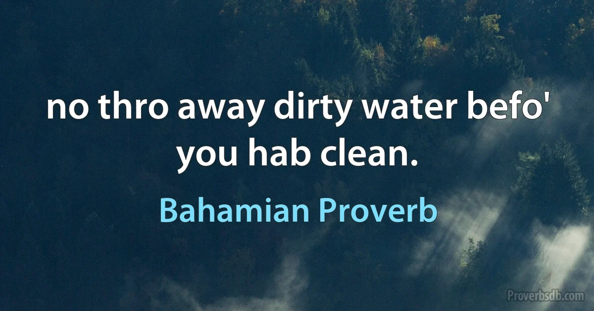 no thro away dirty water befo' you hab clean. (Bahamian Proverb)