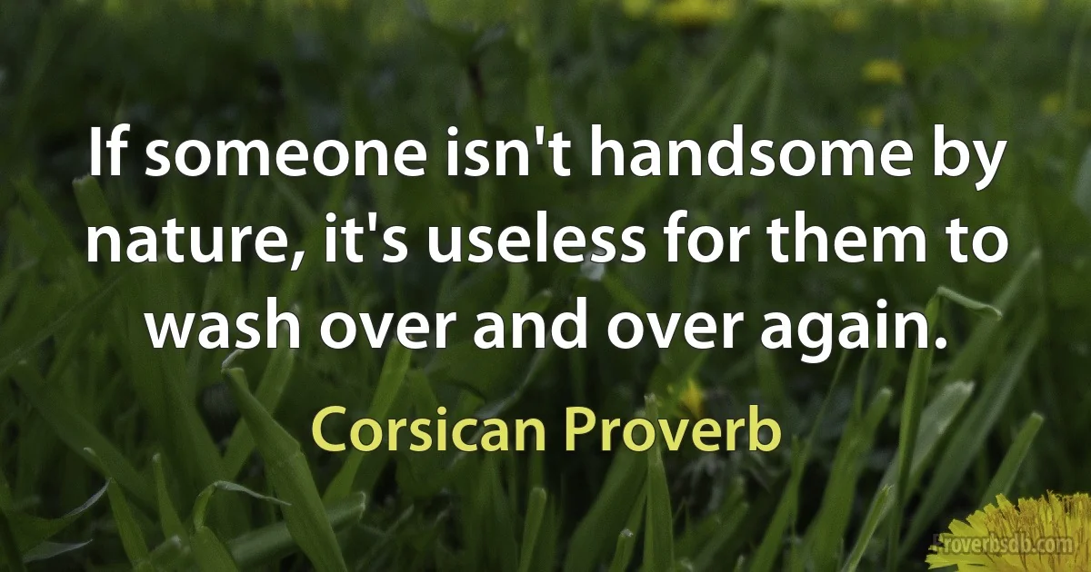 If someone isn't handsome by nature, it's useless for them to wash over and over again. (Corsican Proverb)