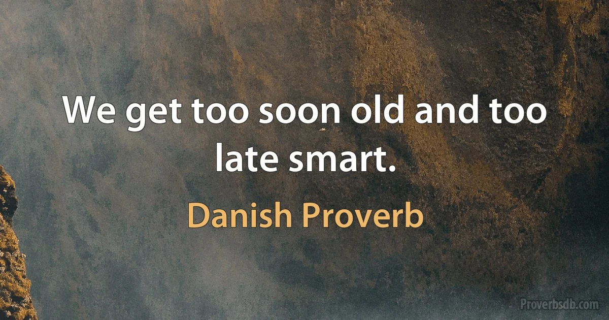 We get too soon old and too late smart. (Danish Proverb)