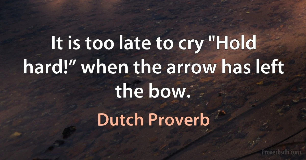 It is too late to cry "Hold hard!” when the arrow has left the bow. (Dutch Proverb)