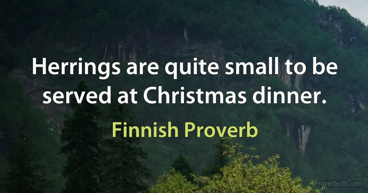 Herrings are quite small to be served at Christmas dinner. (Finnish Proverb)