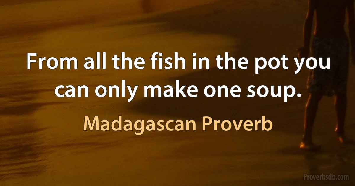 From all the fish in the pot you can only make one soup. (Madagascan Proverb)