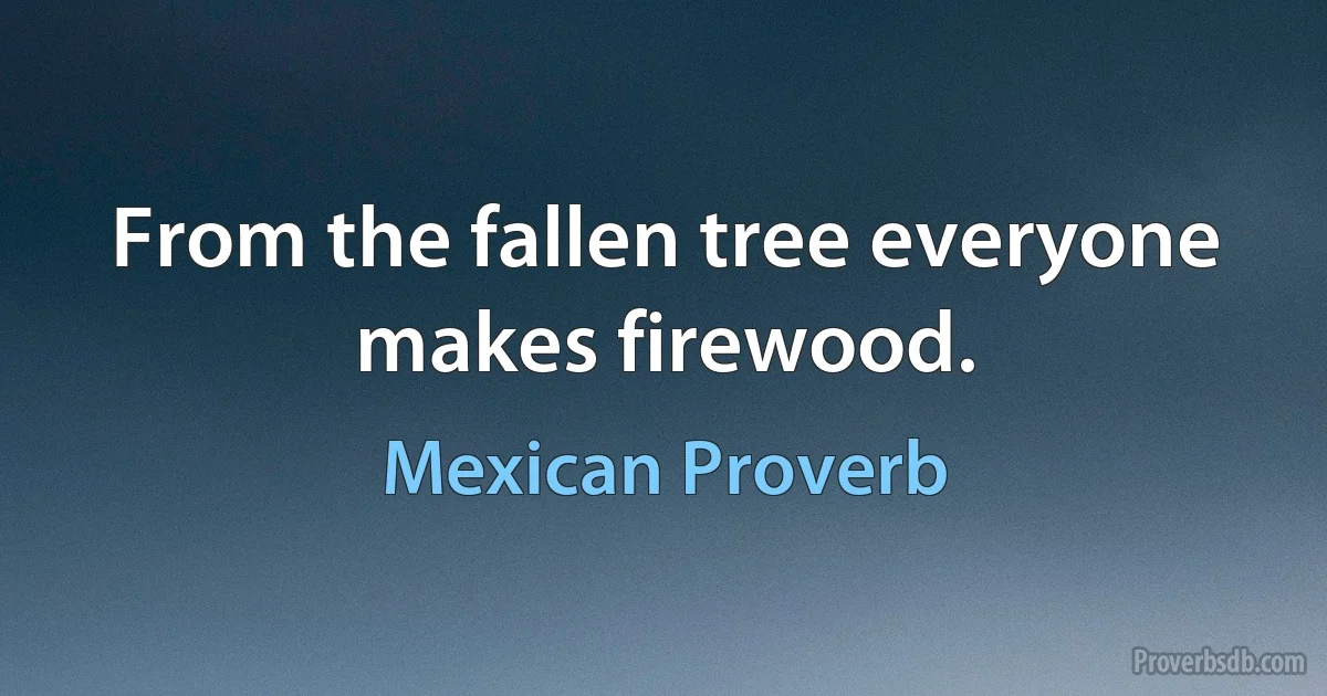 From the fallen tree everyone makes firewood. (Mexican Proverb)