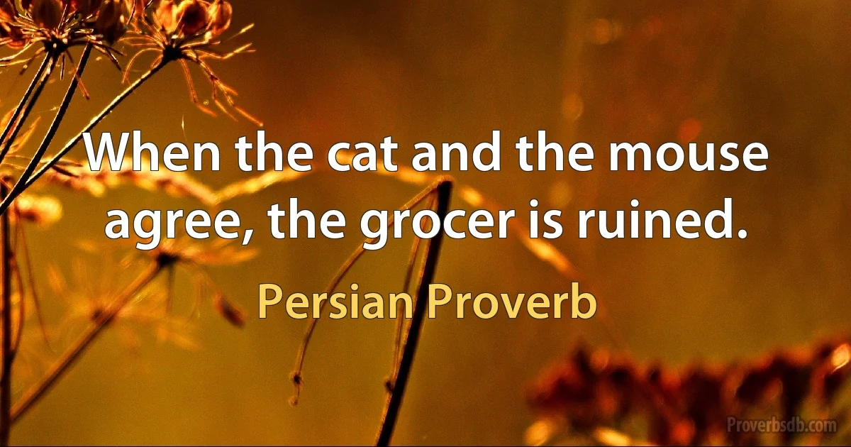 When the cat and the mouse agree, the grocer is ruined. (Persian Proverb)