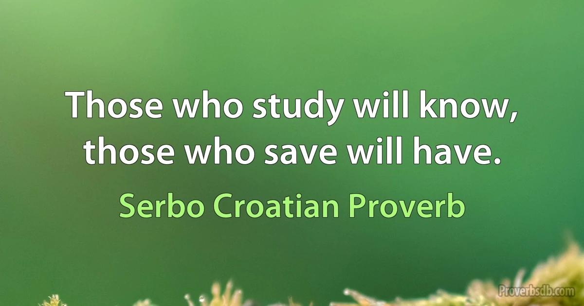 Those who study will know, those who save will have. (Serbo Croatian Proverb)