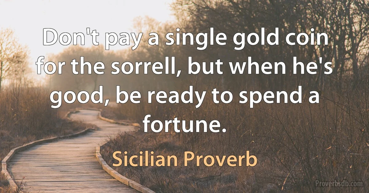 Don't pay a single gold coin for the sorrell, but when he's good, be ready to spend a fortune. (Sicilian Proverb)