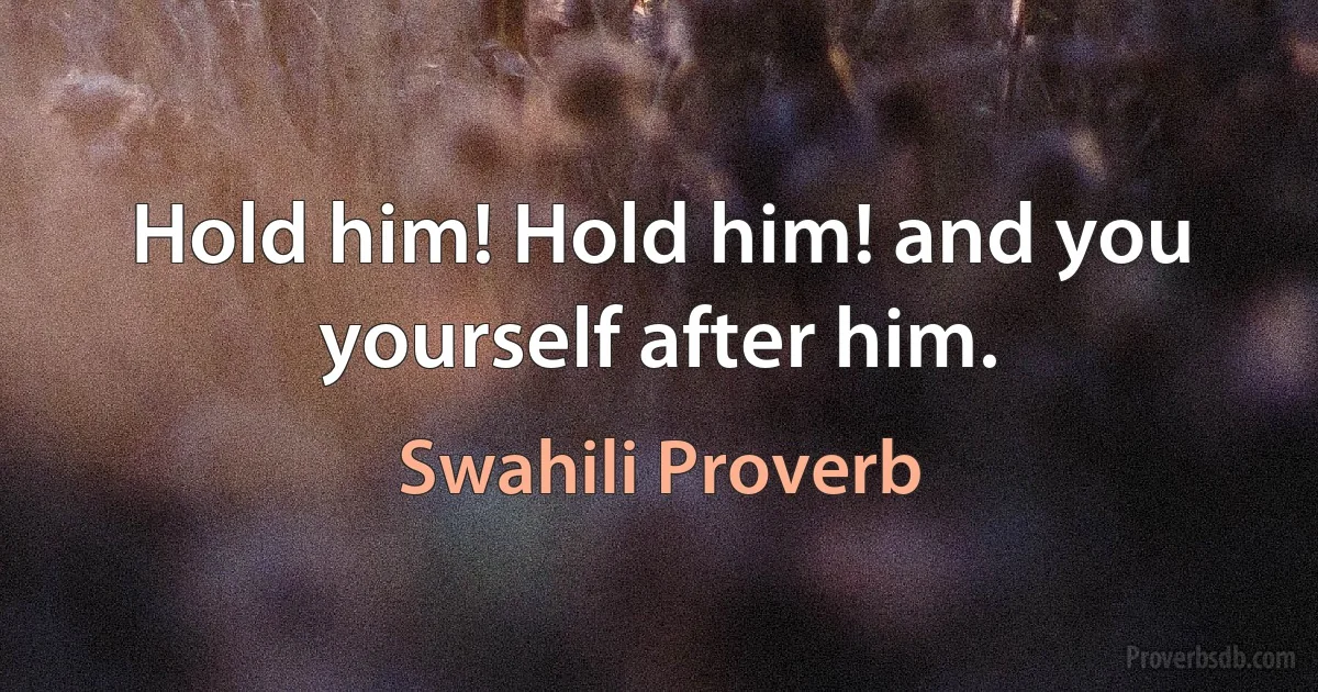 Hold him! Hold him! and you yourself after him. (Swahili Proverb)