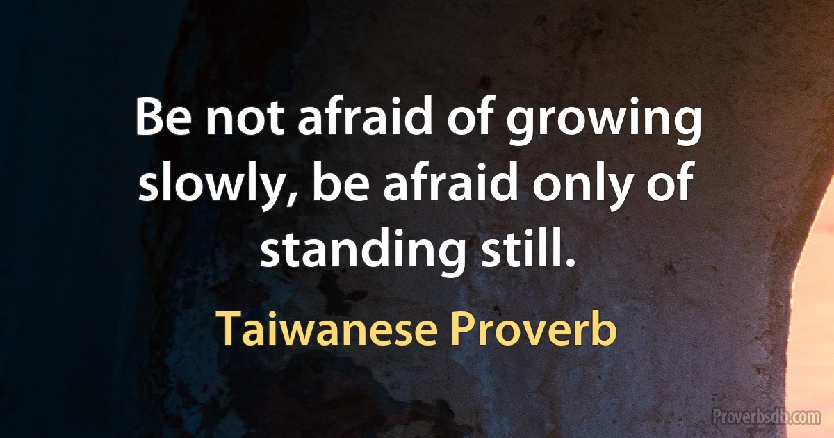 Be not afraid of growing slowly, be afraid only of standing still. (Taiwanese Proverb)