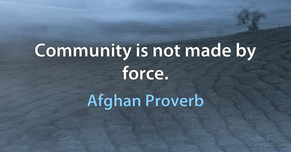 Community is not made by force. (Afghan Proverb)